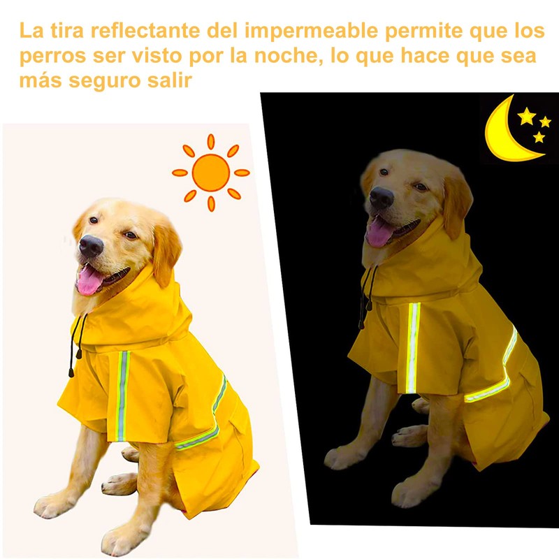 Havenfly Impermeable para Perros con Capucha con Rayas Reflectantes，Ajustable，Resistente al