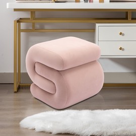 Hdxdkog S-Shape Velvet Ottoman Foot Stool, Modern Footstool Makeup Chair Under Desk, Upholstered Extra Seating for Living Room, Bedroom, Entryway, Office