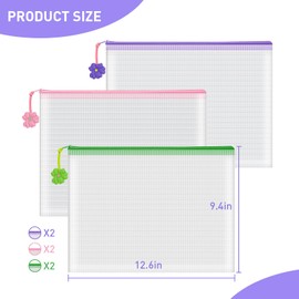 Okbioopy 6pcs Mesh Zipper Pouch Bags, A4 Zipper Pouch, Plastic Zipper Pouches, Letter Size Zipper Bags, Mesh Zipper Pouch - Fashionable Zipper Pouches for Organization, Board Game and Office Storage