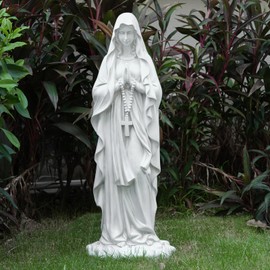 VChymm Virgin Mary Praying Statue 31.49 Inch Tall Outdoor Garden Religious Garden Statue Mary Statue Outdoor Yard Patio Deck Home Entryway Hallway Sculpture Magnesium Oxide Stone （White Virgin Mary）