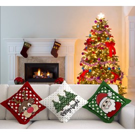 Ywlake Set of 4 Christmas Cushion Covers 20x20, Merry Christmas Series Cartoons Pattern Cotton Linen Decorative Throw Pillow Covers Cases Cushion for Sofa