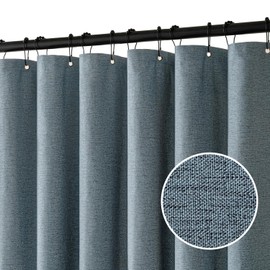 MIULEE Extra Long Linen Shower Curtain 84 Inch Long with 12 Metal Hooks Modern Washable Heavy Fabric Shower Curtain Set Waterproof Thick Cloth Shower Curtains for Bathroom Bathtub, 72 x 84, Dusty Blue