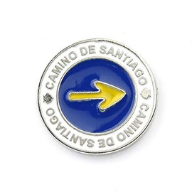 Pin / Badge with scalloped arrow, round.
