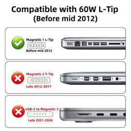Mac Book Pro Charger - 60W Magnetic 1 L-Tip Power Adapter (Before Mid 2012)