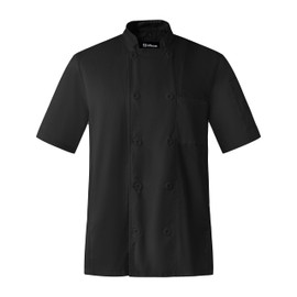 Ubon Men's Chef Coat with Side Vents, Short Sleeve Black Chef Jacket, 2 Pack, Small