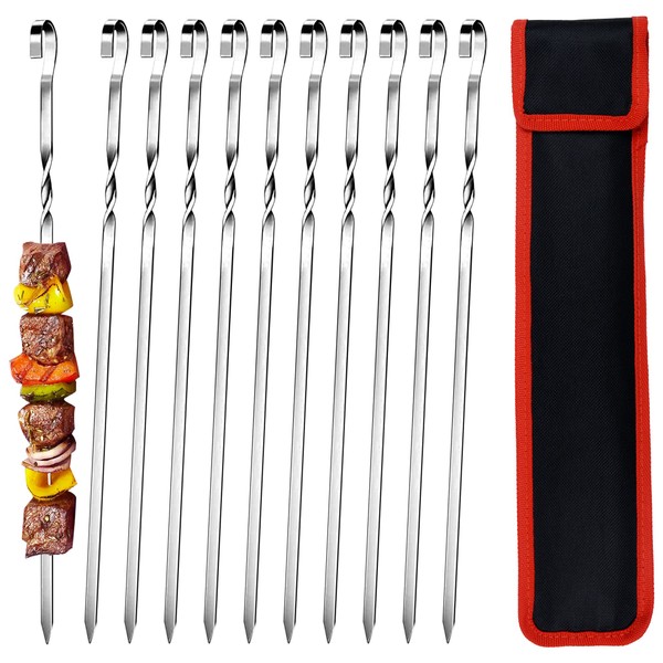 KEYIDO® 20PCS Kebab Skewers 15inch/ 38cm Long Stainless Steel Barbecue Skewers BBQ Grilling Skewers Reusable Metal Skewer for Family and Outdoor BBQ Party