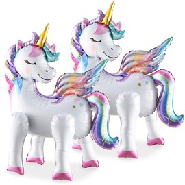 Sprinlot 2 Stück Einhorn Folienballon, 3D Folienballon Einhorn Stehend, Einhorn Luftballons mit Beinen, Einhorn Helium Ballon, Einhorn Deko Kindergeburtstag, Unicorn Deko für Mädchen Kinder Geburtstag Party