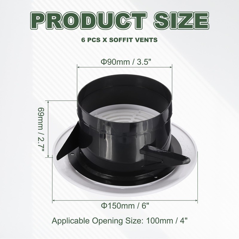 PATIKIL 4 Inch Round Air Vent Cover, 6 Pack ABS