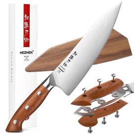 HEZHEN Pro Chefs Knives 8.3 Inch, High Carbon German 1.4116 Steel，Stainless Steel Rivets with Red Wood Handle，Razor Sharp, Super Edge, with Woodern Knife Sheath