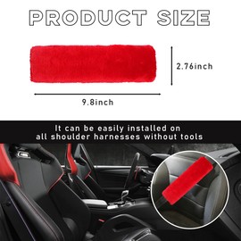 povtii 2PCS Car Seat Belt Cover Pad, Soft Auto Seatbelt Protector for a More Comfortable Driving, Fluffy Plush Seatbelt Shoulder Pad for All Vehicles and Backpack, Car Accessories (Red)