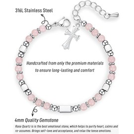 Afoxon Tiny Bead Cross Bracelet - Stocking Stuffers for Kids/Teens/Girls/Women, Confirmation 1st Communion Baptism Easter Valentines Birthday Christmas Gifts (Bless-4)