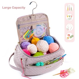 MYBAGZING Crochet Bag Organizer, Small Crochet Storage Bag with Hanging Hook, Yarn Bags for Crocheting, Yarn Holder Organizer,Knitting Bag,Yarn Tote for Crochet Accessories, Crochet Gift Mothers Day