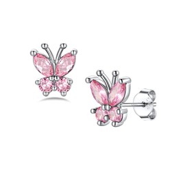 Silvora Butterfly Earrings for Women 925 Sterling Silver Dainty Cute Birthstone Studs, Birthstone Jewelry