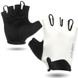 Eco-Daily Cycling Gloves, Fingerless, Bicycle Scull, Sweat Absorbent, Quick Drying, Road Bike Gloves, Padded, Breathable, Cycling, Cross Bike, white, L
