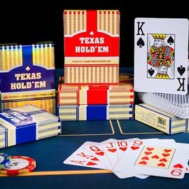 2 Pack Playing Cards, Jumbo Index, Waterproof Plastic Playing Card for Adult & Kid, Poker Size, Professional Playing Cards for Texas Hold’em Poker, Poker Cards (Red & Blue)