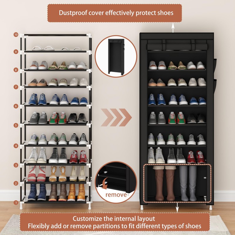 Calmootey 9 Tier Shoe Rack Organizer,Portable Shoe Shelf with Nonwoven