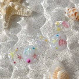Summer Nail Stickers for Nail Art 5D Embossed Cute Ocean Flower Nail Art Stickers 2PCS Colorful Starfish Shells Flower Summer Nails Design Adhesive Decals Manicure Sliders for Women Nail Decorations