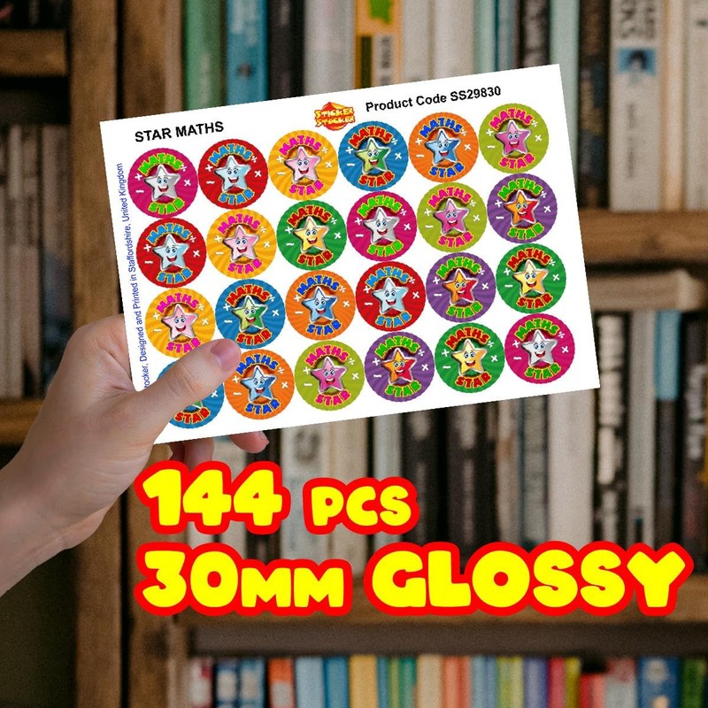 144 Star Maths - 30mm - Glossy Reward Stickers for