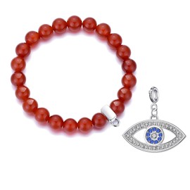 Philip Jones Carnelian Gemstone Bracelet with Evil Eye Charm Created with Zircondia® Crystals