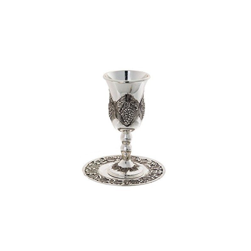 Magnificent Tall Kiddush Cup with Grape Design and Coaster