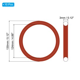 PATIKIL Silicone O-Ring 130mm OD 124mm ID 3mm Width, 10Pcs Metric VMQ Sealing Gasket Replacement for Plumbing Compressor Valves Repair, Red