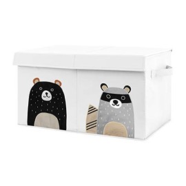 Sweet Jojo Designs Woodland Bear Racoon Boy or Girl Small Fabric Toy Bin Storage Box Chest for Baby Nursery or Kids Room - Neutral Beige, Green, Black and Grey Forest Pals
