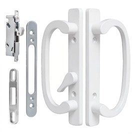 Ruigrit Offset Sliding Patio Door Handle Set with Mortise Lock | 45° Keyway | Fits 1-3/8" to 2" Doors | 3-15/16" Hole Spacing | Zinc Alloy | Non-Handed | White Diecast