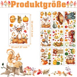 KOBOKO Autumn Window Sticker Set, 9 Sheets, Forest Animals and Pumpkin Design, Thanksgiving Decoration