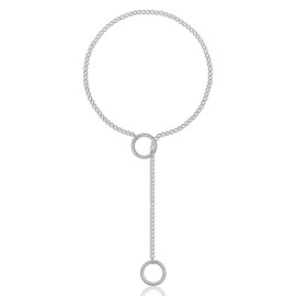 HMOOY Heart O-ring Slip Chain Choker Necklace For Women, Adjustable Stainless Steel Lariat Y-Necklace Rainbow Punk Rock Gothic Cuban Collar Loop Choker Necklace for Women (Round-Silver, 28")