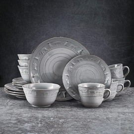 White 16-Piece Dinnerware Set, Service for 4, Distressed White - Color: Gray, Size: Service For 4