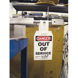 Accuform TAL354 Plastic Loop 'n Strap Tag, Legend"Danger Out of Service", 5-1/4" Length x 3-1/4" Width with 6" Strap, Red/Black on White (Pack of 25)