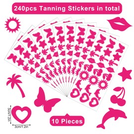 Whaline 240Pcs Tanning Sunbathing Stickers Heart Dolphin Sun Cherry Lip Tree Star Butterfly Tanning Decals Hot Pink Self Adhesive Body Stickers for Summer Beach Outdoor Indoor Salon Party Supplies
