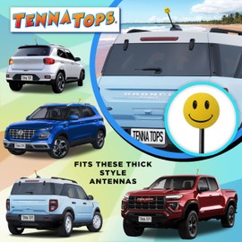 Tenna Tops Yellow Smiley Happy Face Car Decor Antenna Ball Auto Accessory - Fits Thick Fat Style Antenna