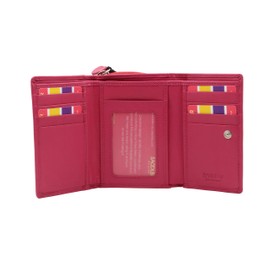SADDLER Genuine Leather Ladies Trifold Wallet and Purse with Metal Frame 12cm, fuchsia, Standard size