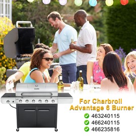 Hipoilk Grill Replacement Parts for Charbroil Advantage 6 Burner 463240115, 466240115, 466235816, Cast Iron Grill Grates, Heat Plates Tents, Burners and Igniters for Char-Broil Advantage 463240115