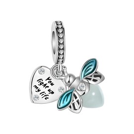 ARVALILS Night Glow Firefly Dangle Charm 925 Sterling Silver Charm Fits Women's Charm Bracelet & Necklace Valentine's Day Mother's Day Jewelry Gifts for Women