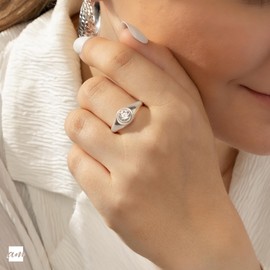 Amberta Solid 925 Sterling Silver Signet Ring for Women | Pinky Ring for Women | Silver Stackable Rings | Silver Ring for Women: Size Q Cubic Zirconia Signet Ring