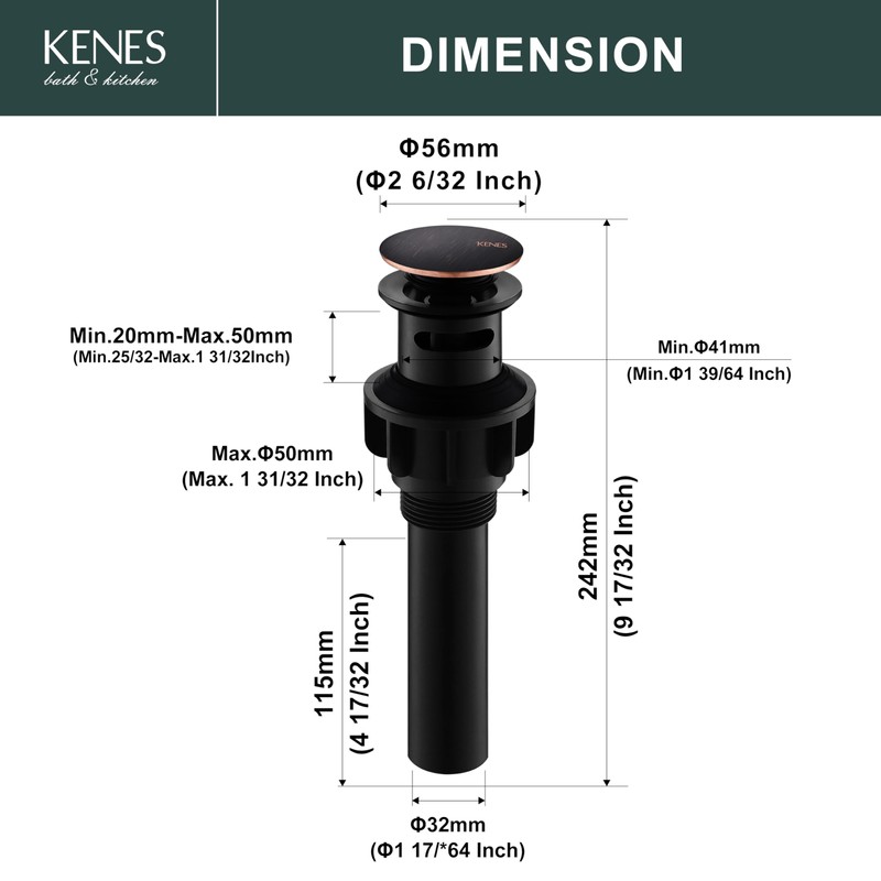 KENES Oil Rubbed Bronze Pop Up Bathroom Sink Drain with