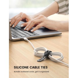 Lamicall Organizador de Cables 10 Piezas - Reutilizable Lavable Silicona Sujeta Cables, Cable Management, Cinchos con Hebilla de Bloqueo, Elástica Zip Ties, Bridas para Cables para Viaje, Casa