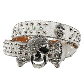 EVERBLTING SW Rhinestones Skull Belt, White, 105: fits waist from 30"-34"