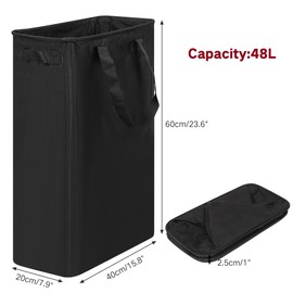 efluky Slim Laundry Basket, Narrow Laundry Hamper with Handles, Collapsible Dirty Clothes Hamper, Tall Laundry Bin for Laundry Room, Dorm and Bedroom, 12.7 Gallons(48L) Black