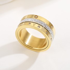 Anxiety Fidget Ring Love Friendship Gold Rings for Women 14K Gold Plated Titanium Steel Dainty Cubic Zirconia Rings Stacking Bands 3 In 1 Spinner Rings for Men Valentines Day Mother's Day Christmas Day Best Gifts (God, 10)