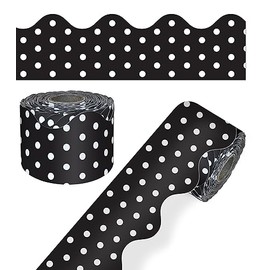 Carson Dellosa 65 Feet Black and White Polka Dots Bulletin Board Borders, Scalloped Border Trim, Rolled Classroom Borders for Bulletin Board, White Board, Cork Board, Black and White Classroom Décor