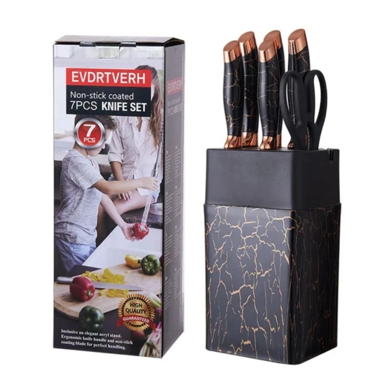 Chef Knife 7-Piece Chef Knife Set, Black and Gold, with