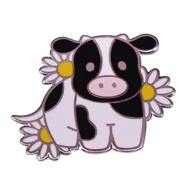 Cute Cow and Little Daisy Brooch Pins Alloy Enamel Black White Cute Animal Cow Lapel Pin Cloth Decoration for Women Teen Breastpin Corsage Gift