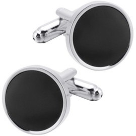 ZEEY Round Black Onyx Cufflinks for Men Women Classic Silver/Golden Men's Cufflink Jewelry Set for Business Wedding Party Formal Events Daily Tuxedo Dress Shirt Accessories (Silver)