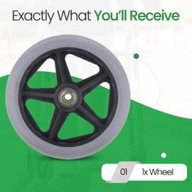 Healthline Walker Rollator Replacement Wheel – 8" Grey Tire HL450W – 1 Pack (Single Wheel) w/Bearings – Rear Position – Fits Select Drive, Medline, Healthline Rollators – Hub 27mm