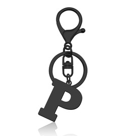 Dabihu Initial Letter Keyring for Women Men Alphabet Keychain Stainless Steel Letter Pendant with Key Ring for Car Key Handbag Backpack Bag Purse Black Letter Initial Gift Initial Monogram Letter P