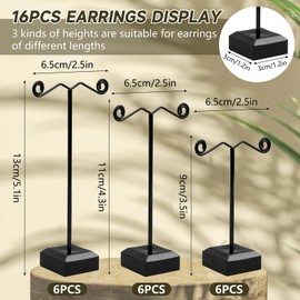 18Pcs Black Earring Stand Display, Metal Earring Holder T Bar Earring Stand Small Countertop Earring Hanger Hanging Jewelry Organizer with Acrylic Base for Necklace Bracelet(3 Size)