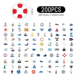 HDGSAFD 200 Marine Themed Stickers, Waterproof Stickers, Decorative Stickers Can Be Used in Scrapbooking, Diary, Suitcase, Computer